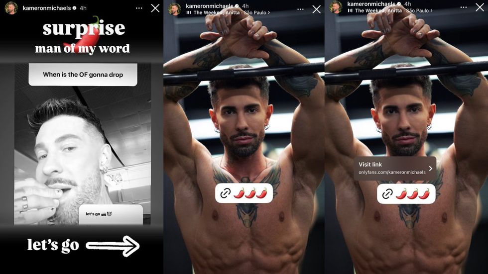 Kameron Michaels announces OnlyFans page via Instagram stories