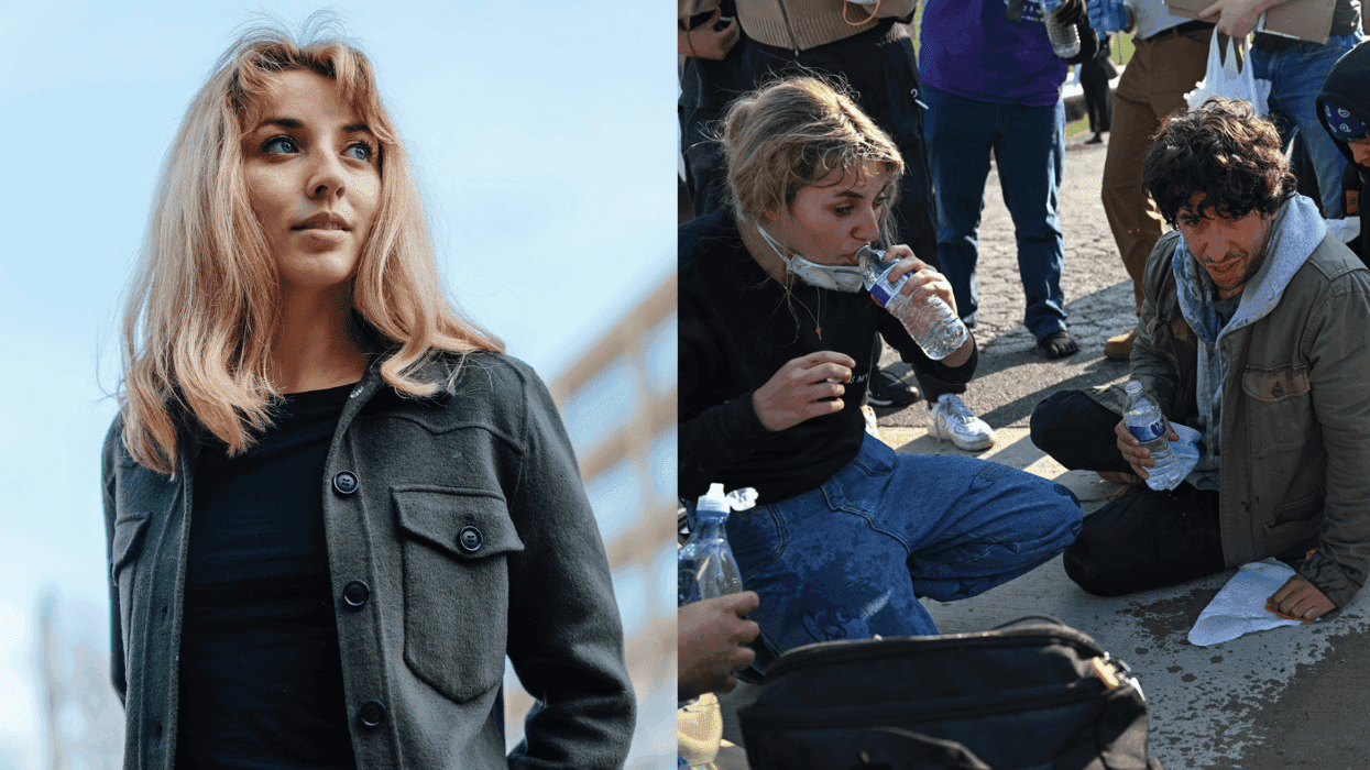 Kat Abughazaleh and protestors at an anti-ICE demonstration