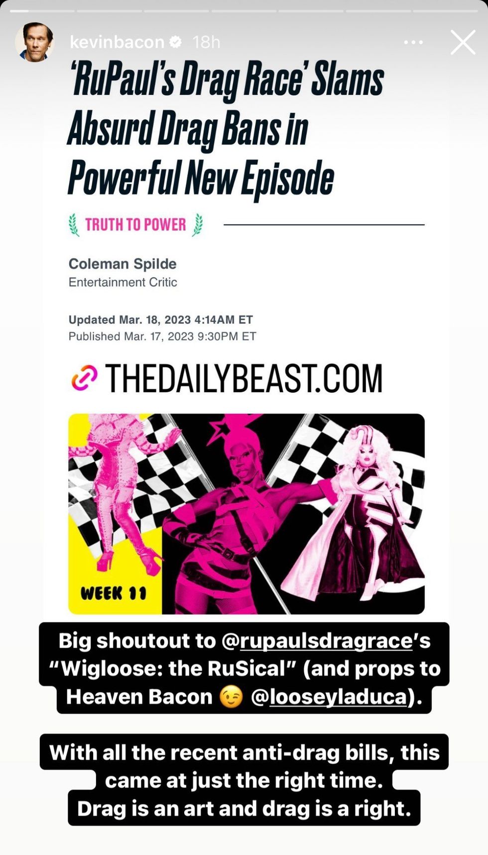 Kevin Bacon via Instagram Story