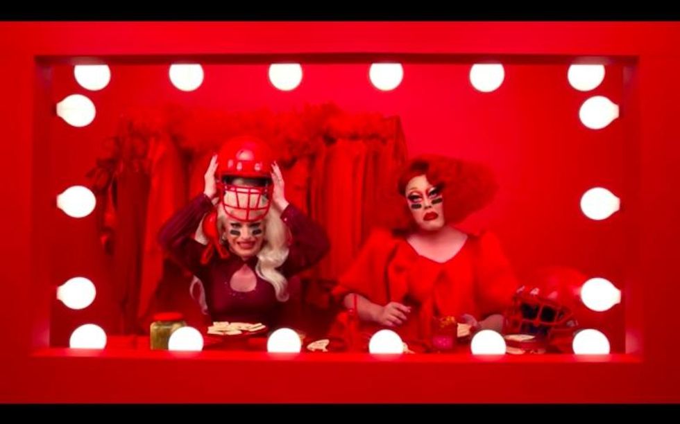 Kim Chi and Miz Cracker in all red football gear