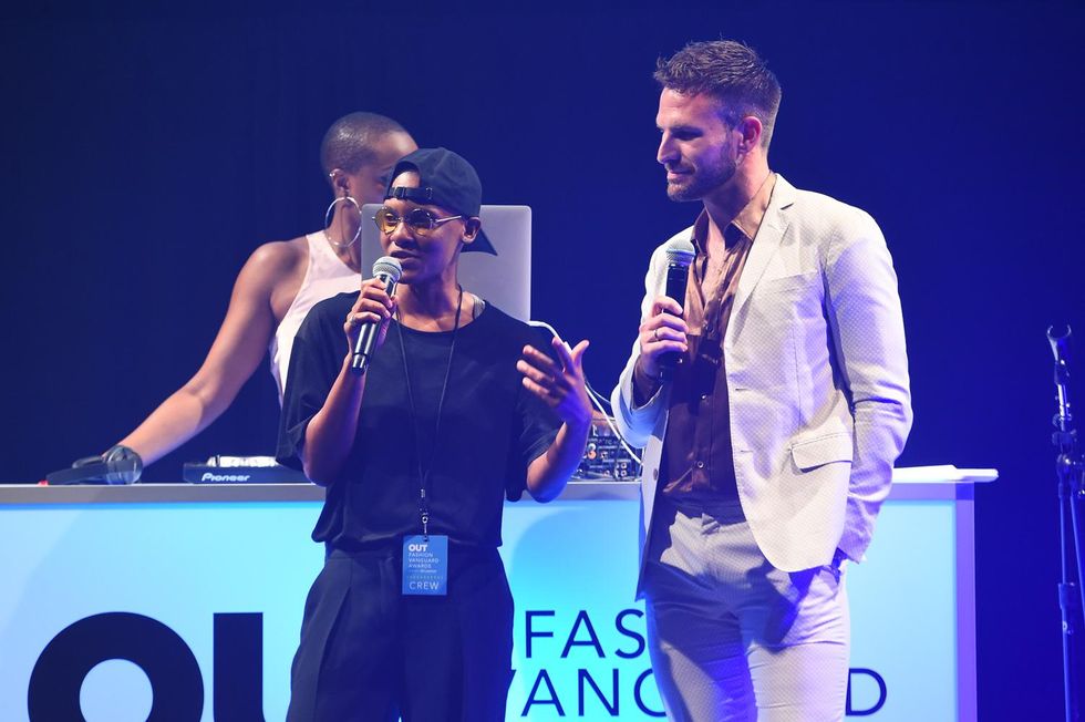 Kris Harring tells the crowd why she believes she is the next OUT Fashion Vanguard