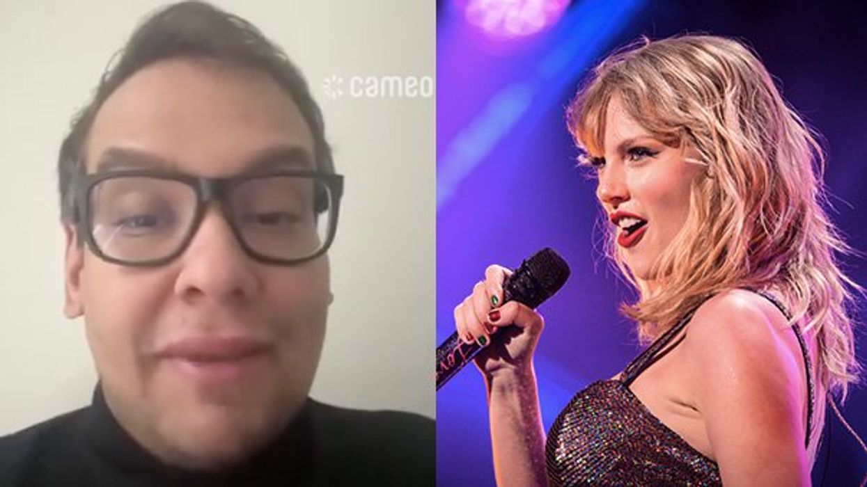(L) George Santos and (R) Taylor Swift