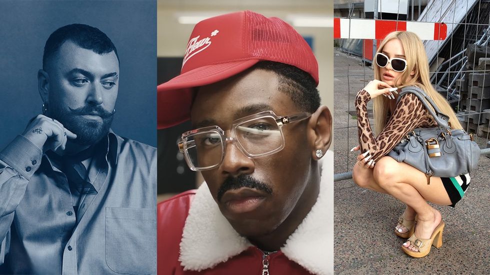 (L-R) Sam Smith by Collier Schorr - Umusic, Tyler the Creator 'Stop Playing With Me' screenshot – Columbia Records, Kim Petras Umusic Press Photo