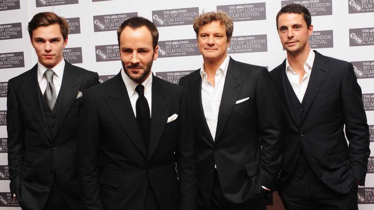 L to R: Actor Nicholas Hoult, director Tom Ford, actor Colin Firth, and actor Matthew Goode arrive for the premiere of 'A Single Man' during the Times BFI 53rd London Film Festival at the Vue West End on October 16, 2009 in London, England.