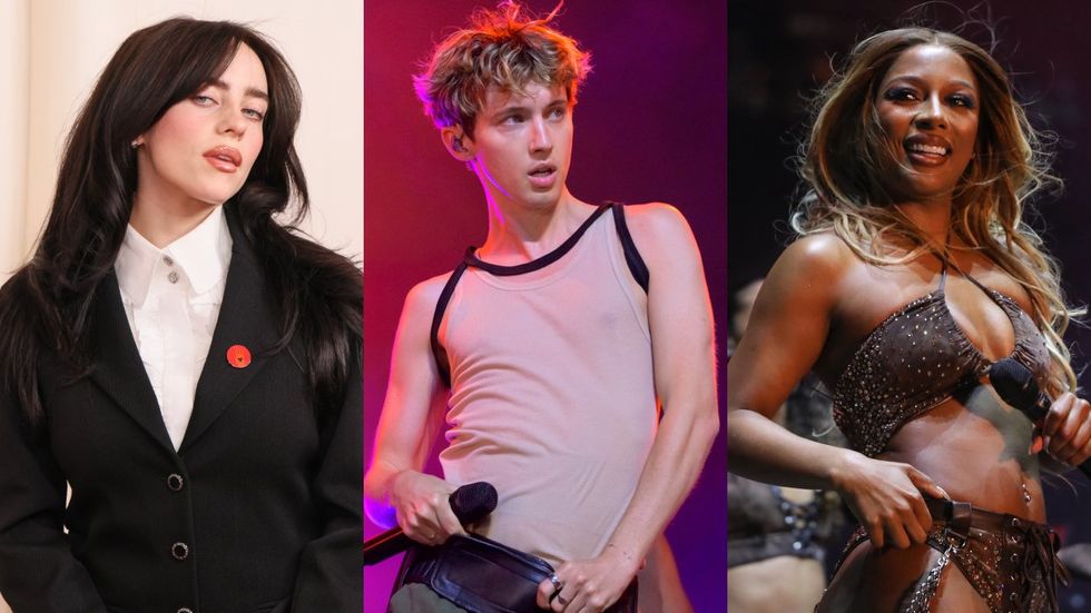 L to R: Billie Eilish, Troye Sivan, Victoria Mon\u00e9t