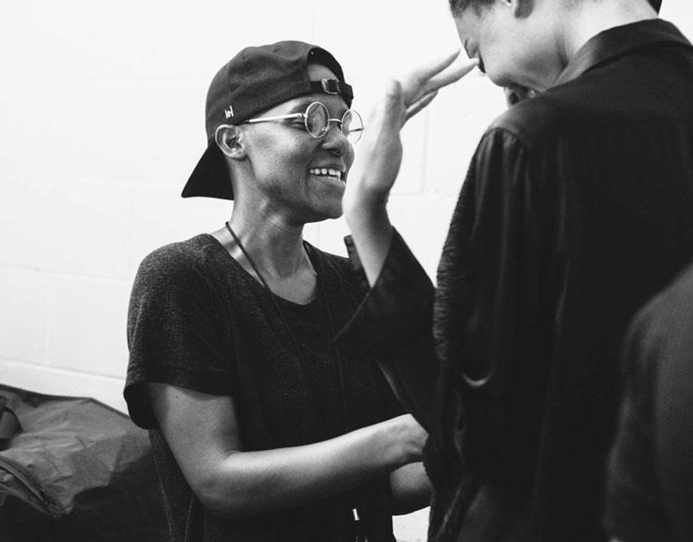 Last looks before Kris Harring's collection is presented.