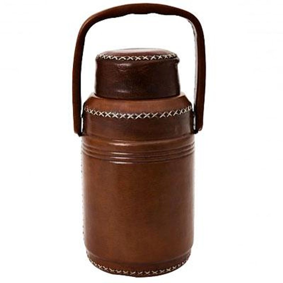 Leather thermos with handle