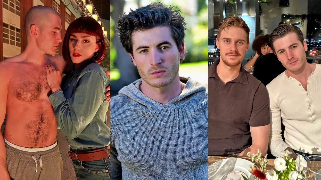 LEFT, Kieron Moore and in-drag Miles Heizer; CENTER, Kieron Moore; RIGHT, Max Parker and Kieron Moore