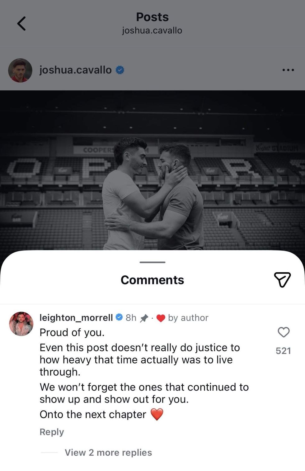 Leighton Morrell shares comment under his partner Josh Cavallo's post accusing Adelaide United FC of 'homophobic' behavior.