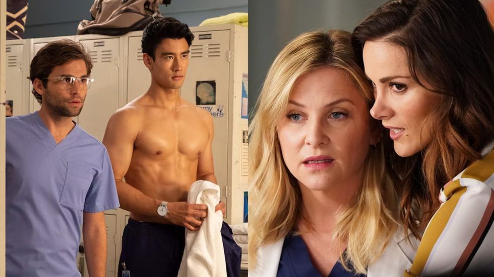 Levi Schmitt, Nico Kim, Jessica Capshaw, and Stefania Spampinato on Grey's Anatomy