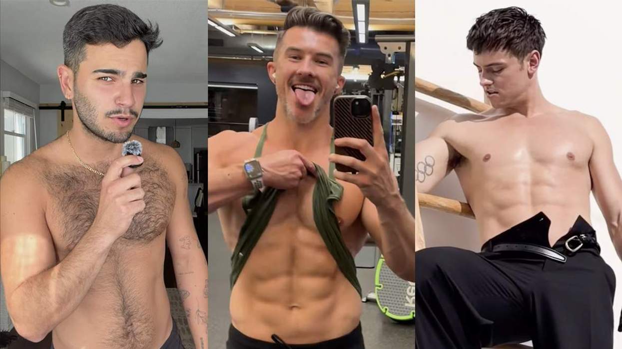 LGBTQ+ hunks Noa Taieb, Carson Twitchell, and Tom Daley.