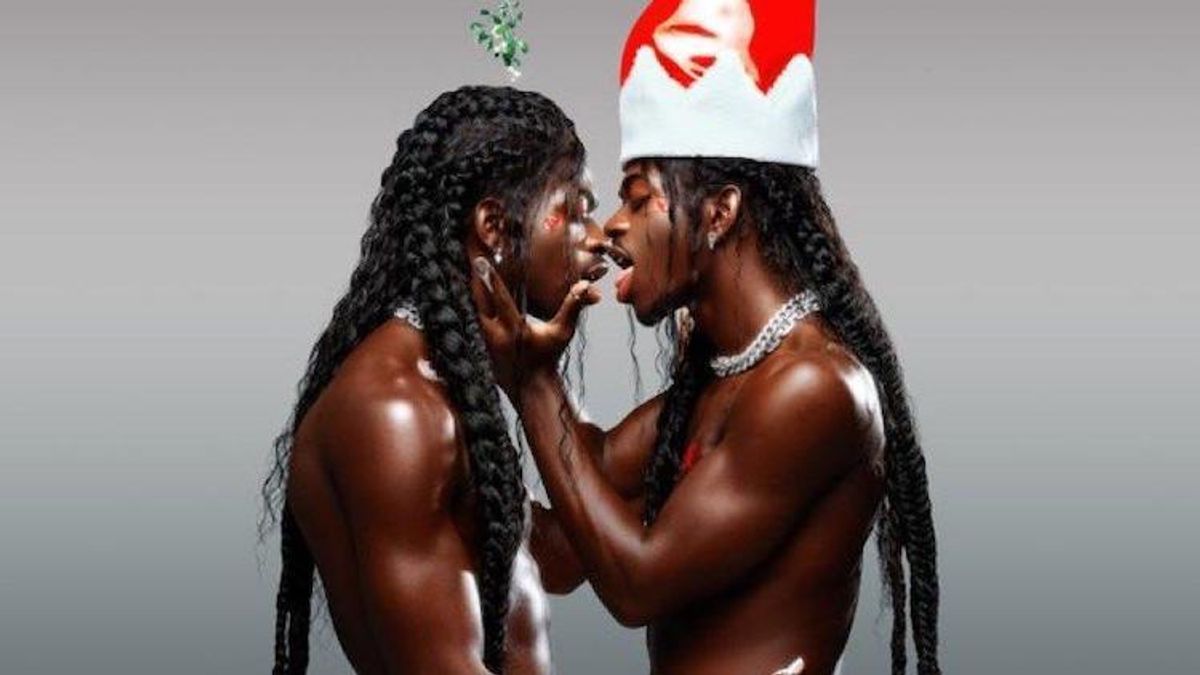 Lil Nas X kissing himself in Holiday promo