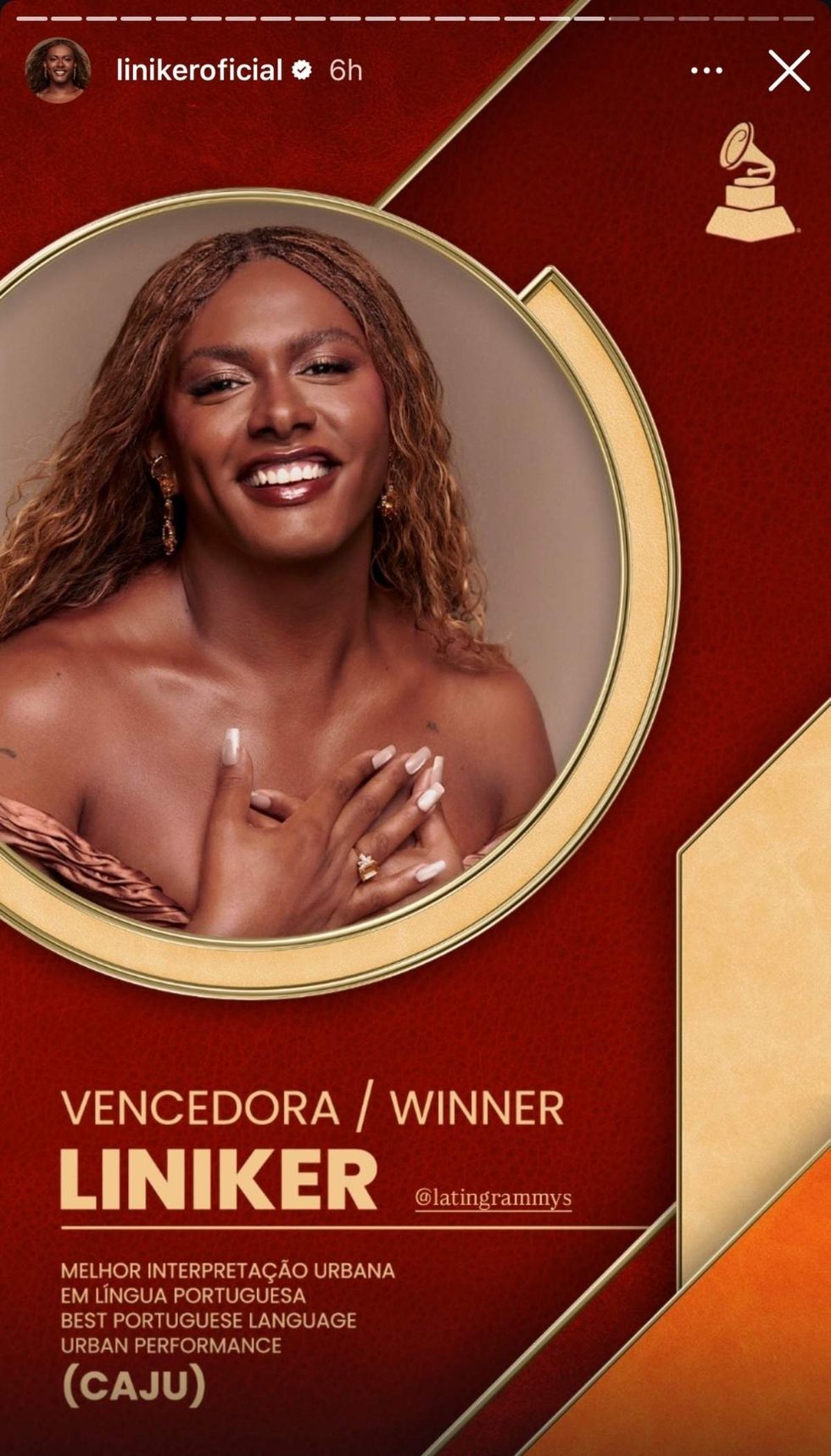 Liniker wins the 2025 Latin Grammy Award for Best Portuguese-Language Urban Performance