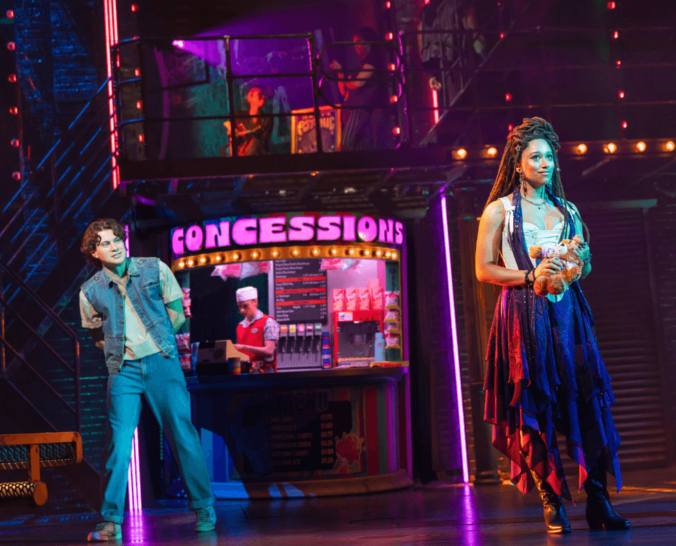 LJ Benet and Maria Wirries perform in a scene from the Broadway musical The Lost Boys