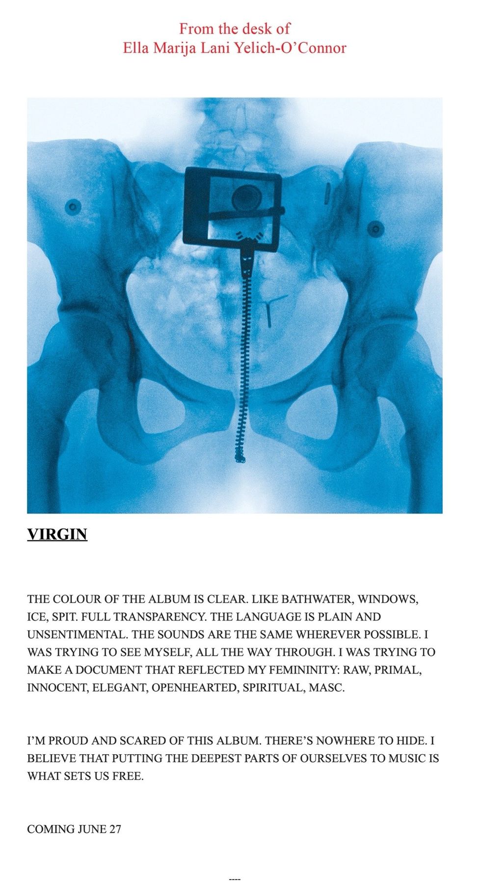 Lorde's personal letter to fans to announce her new album Virgin