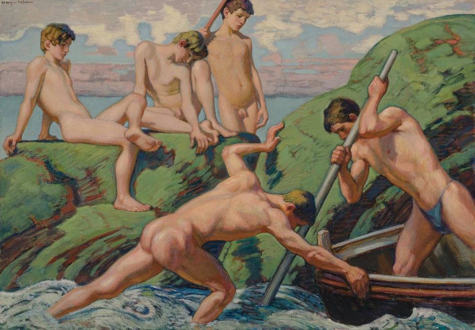 Ludwig von Hofmann Nude Fishermen and Boys on Green Shore c. 1900 Museum der bildenden Ku\u0308nste Leipzig