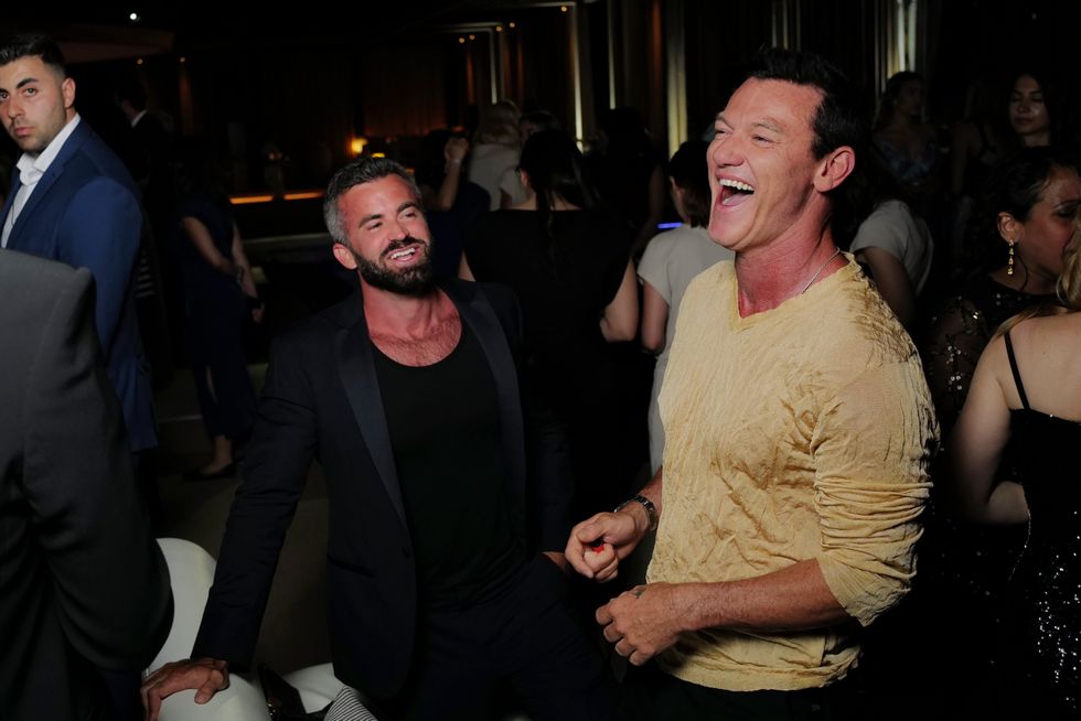 Luke Evans and Fran Tomas attend the One&Only Aesthesis Grand Opening Party on June 07, 2024 in Athens, Greece.