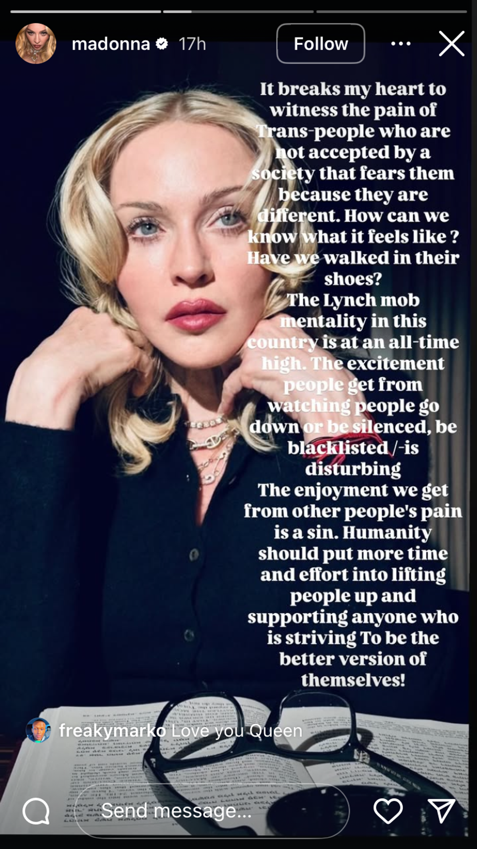 madonna post supporting the trans community
