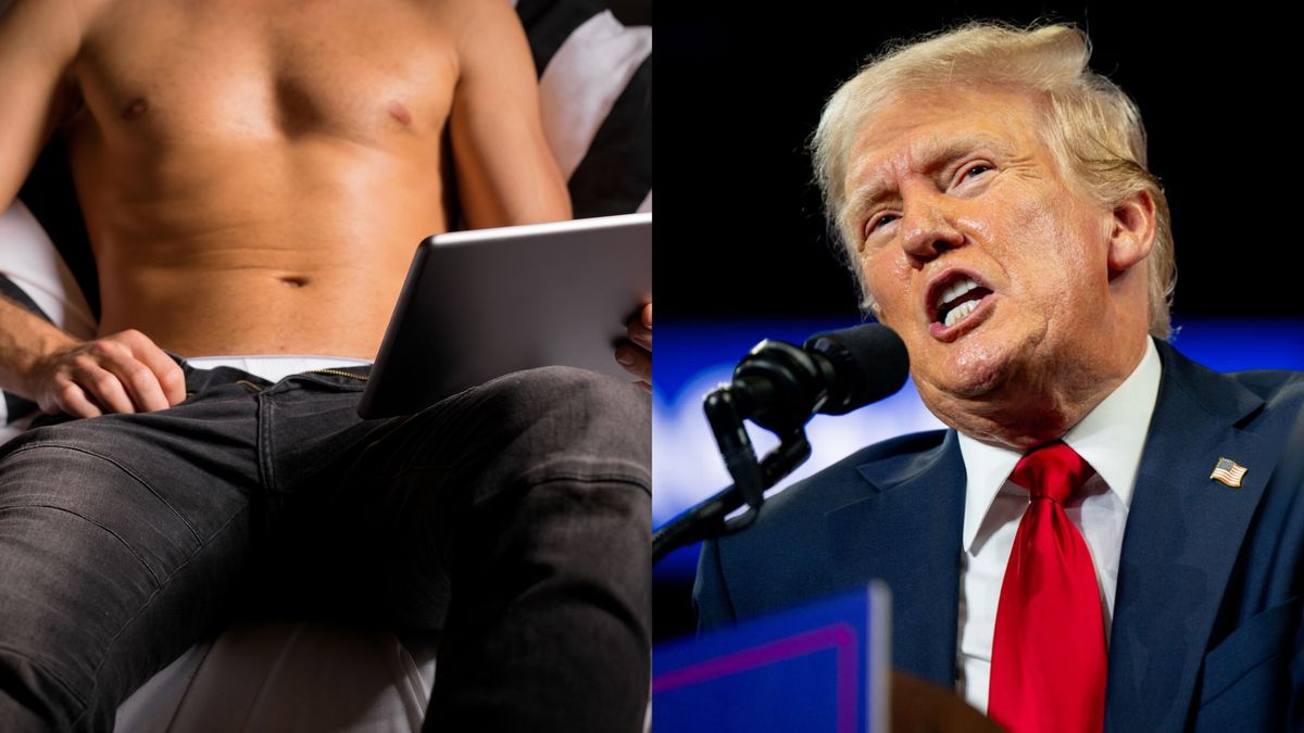 Man watching pornography and Donald Trump