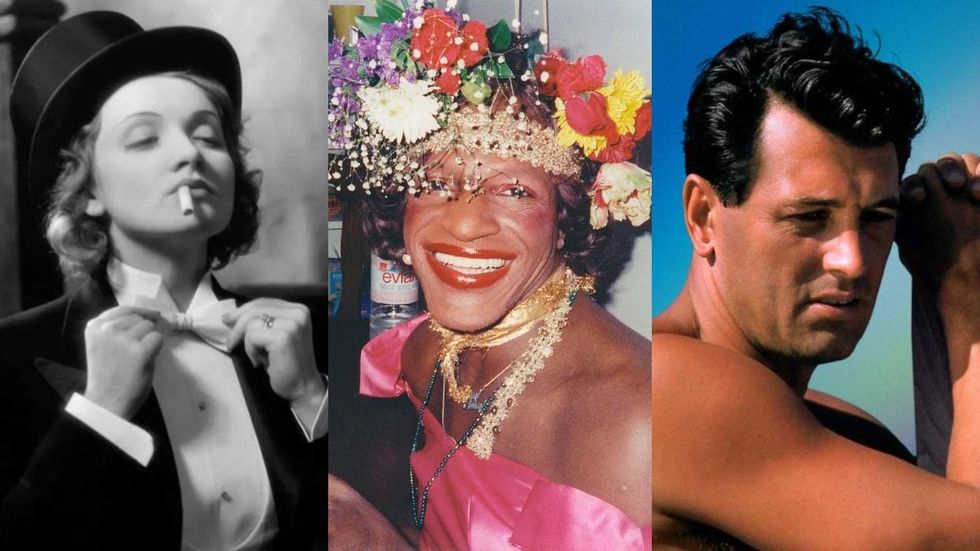 Marlene Dietrich in the 1930 film Morocco, as seen in the 1996 documentary \u200bThe Celluloid Closet\u200b; Marsha P. Johnson as seen in the 2017 documentary The Death and Life of Marsha P. Johnson; Rock Hudson as seen in the 2023 documentary \u200bRock Hudson: All That Heaven Allowed\u200b