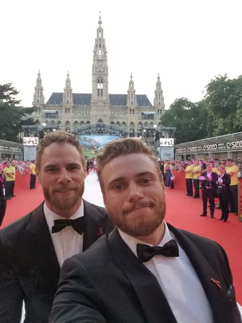 Matt and Gus on the red carpet.