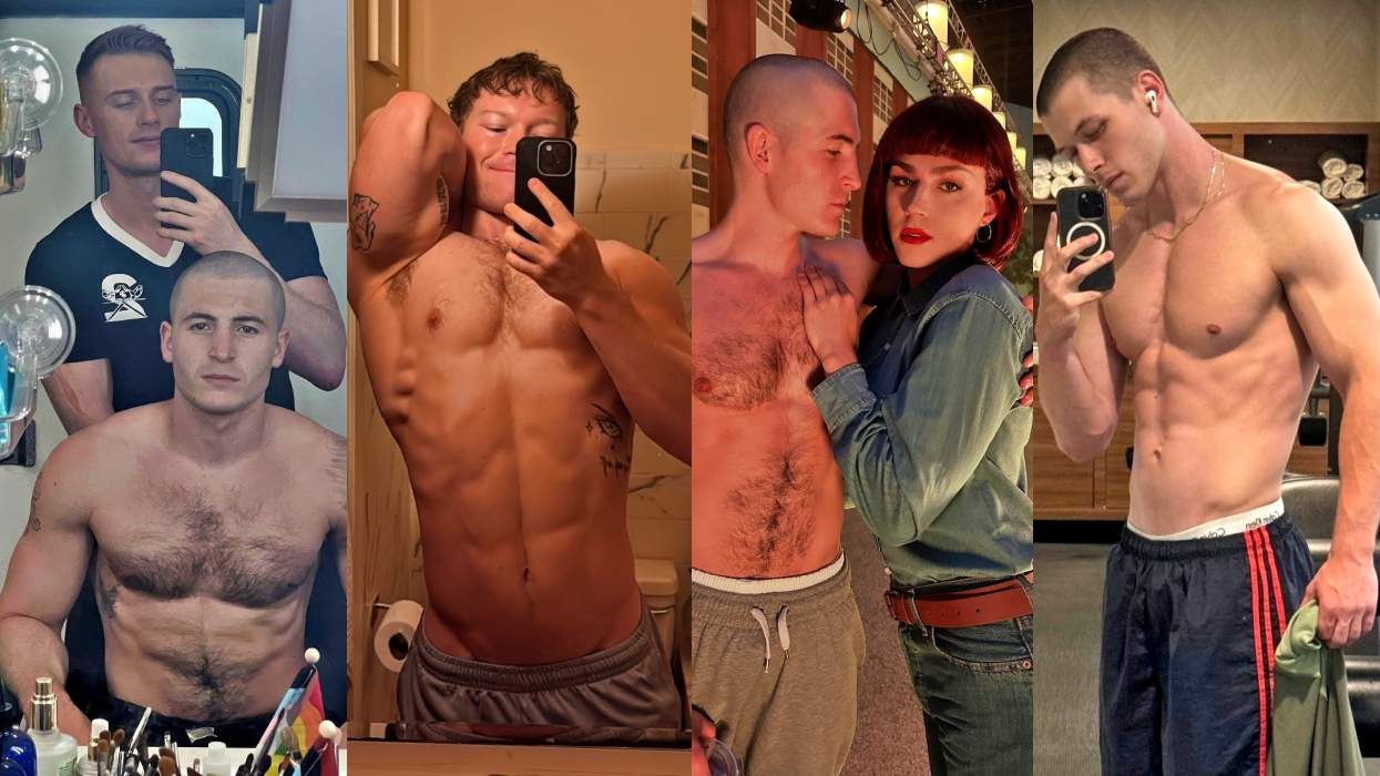 Max Parker, Kieron Moore, Angus O’Brien, Miles Heizer in drag, Jack Cameron Kay, stars of Netflix’s Boots