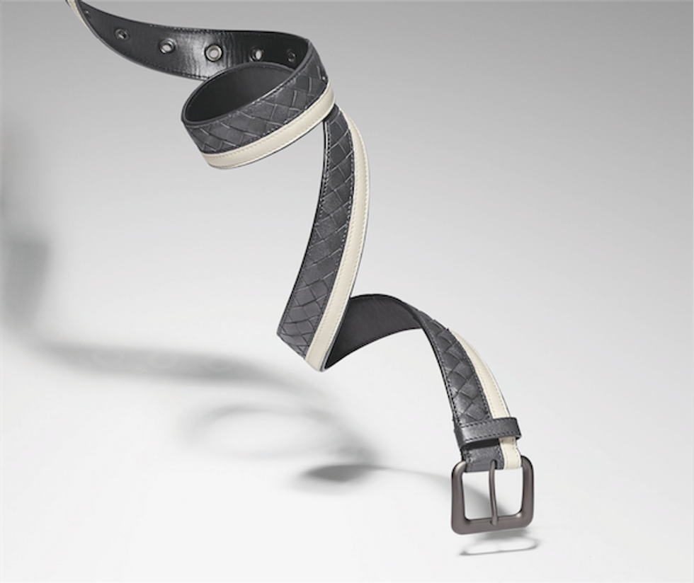 Medium Grey Nero Intrecciato Washed Lambskin Belt