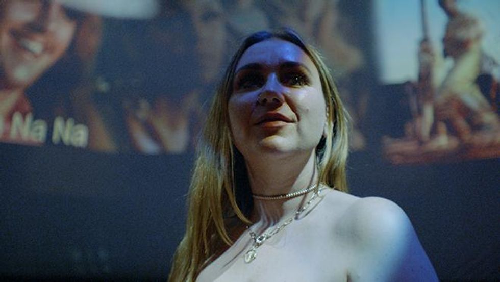 Meg in the Woodstock Museum