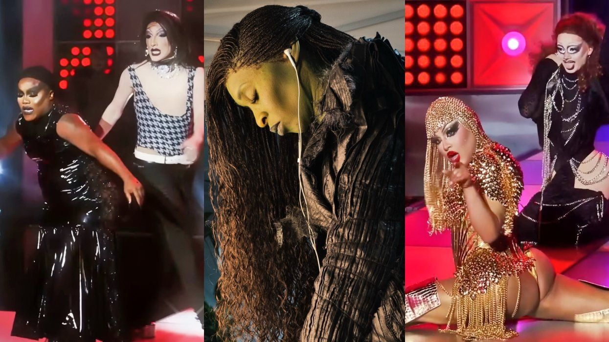 Mhi'ya Iman Le'Paige and Plasma lip syncing to Bloody Mary (Wednesday Dance TikTok Version) by Lady Gaga on RuPaul's Drag Race; Cynthia Erivo in behind the scenes photo on set while filming the Wicked movies; Morphine Love Dion and Dawn lip syncing to Body by Megan Thee Stallion on RuPaul's Drag Race