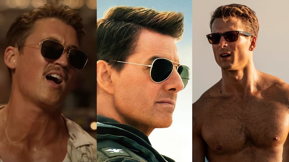 Miles Teller; Tom Cruise; Glen Powell in Top Gun: Maverick