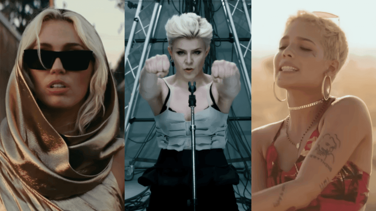 Miley Cyrus in 'Flowers' music video, Robyn in 'Dancing on My Own' music video, Halsey in 'Bad at Love' Music video