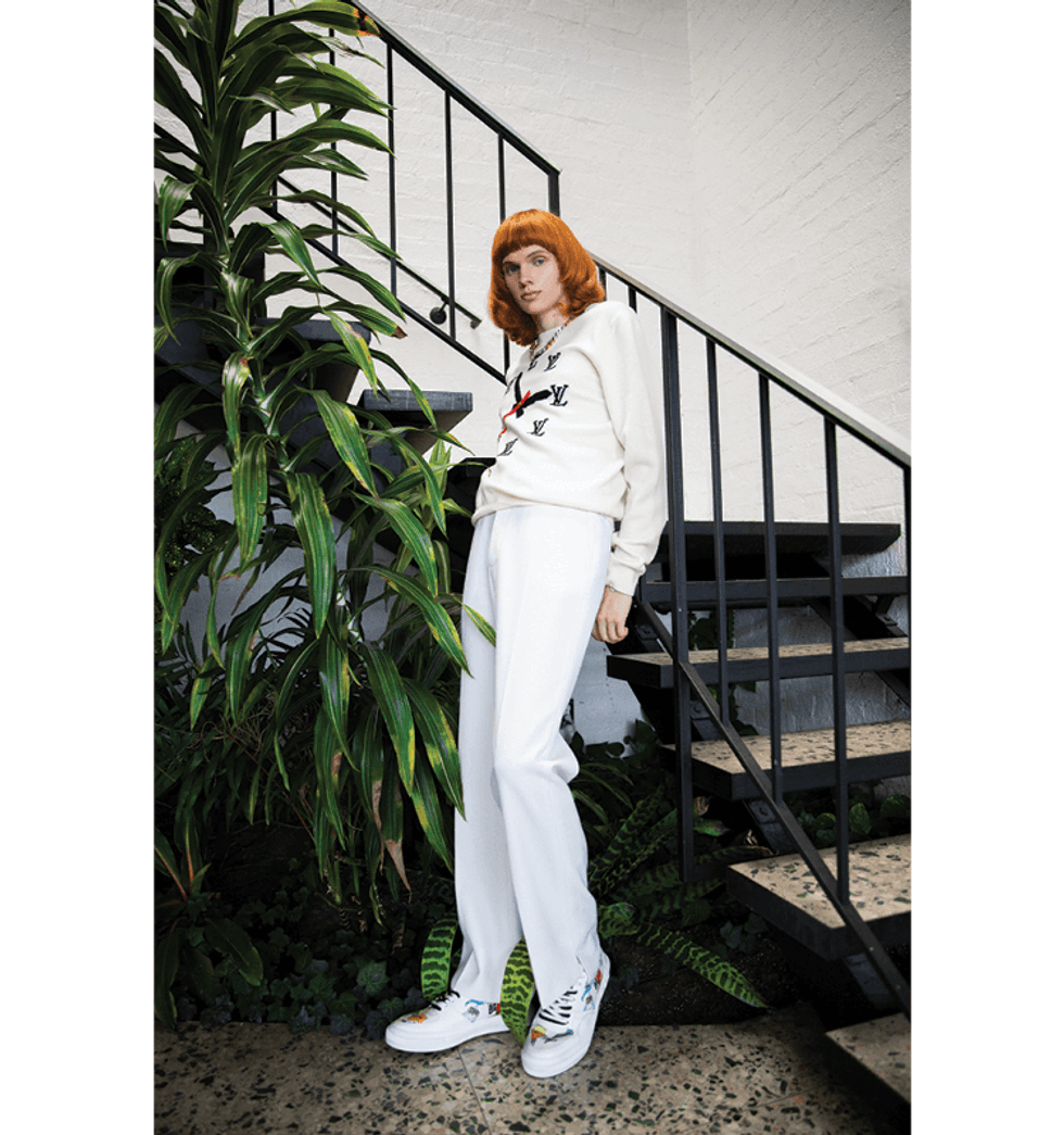 Model Erik Sathrum escapes to the California sun in Louis Vuitton's spring summer 2021 collection.