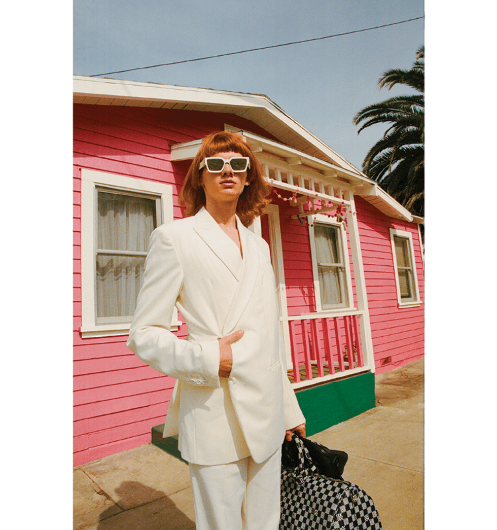 Model Erik Sathrum escapes to the California sun in Louis Vuitton's spring summer 2021 collection.