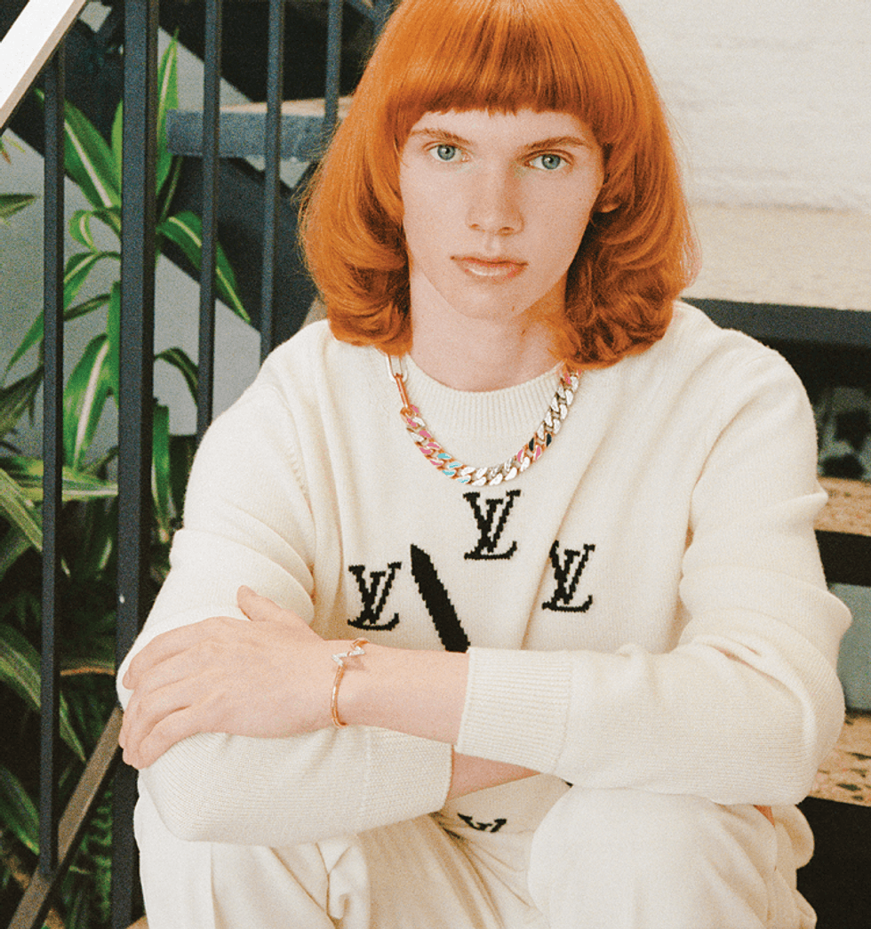 Model Erik Sathrum escapes to the California sun in Louis Vuitton's spring summer 2021 collection.