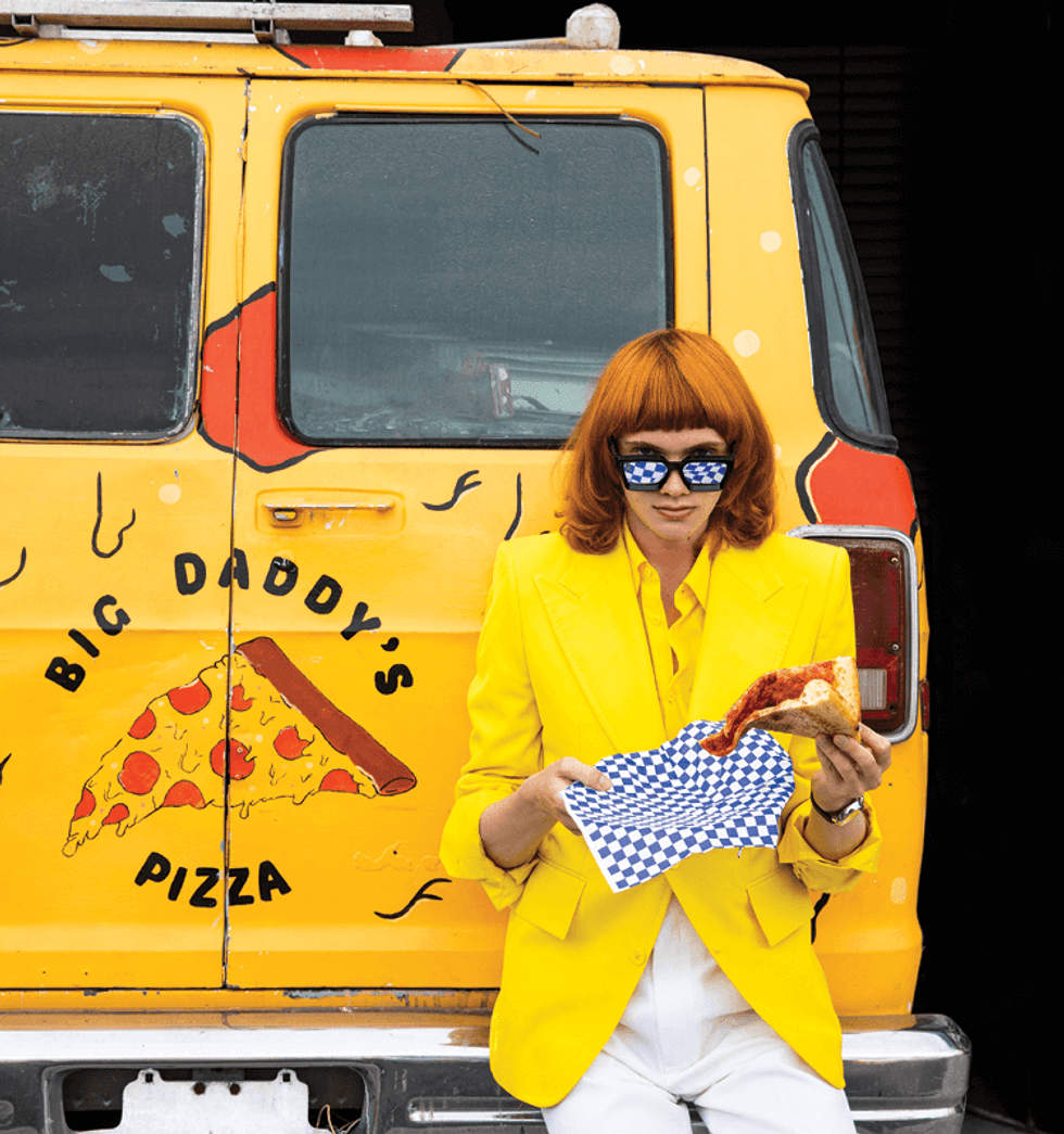 Model Erik Sathrum escapes to the California sun in Louis Vuitton's spring summer 2021 collection.