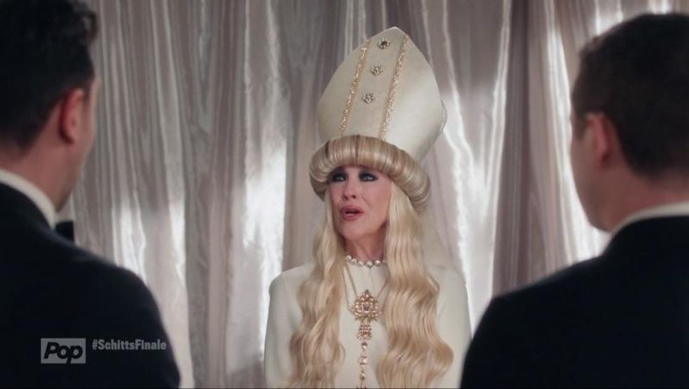 Moira Rose at Patrick and David's wedding.