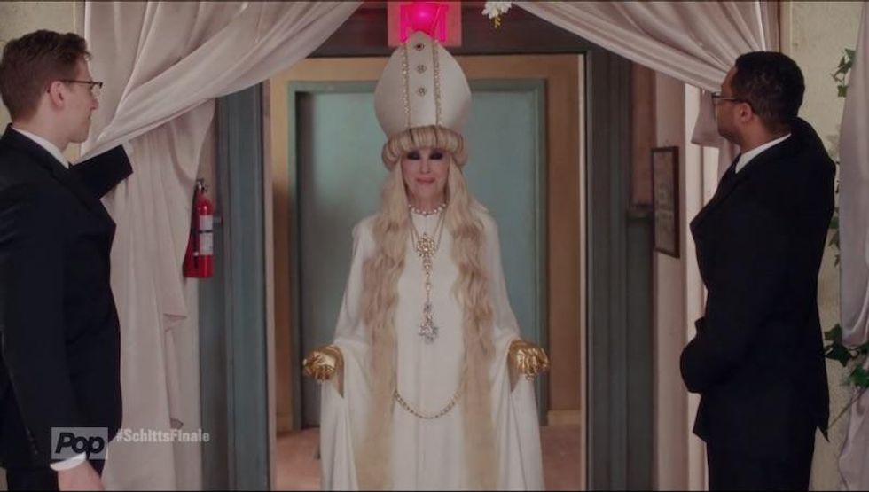 Moira Rose at Patrick and David's wedding.