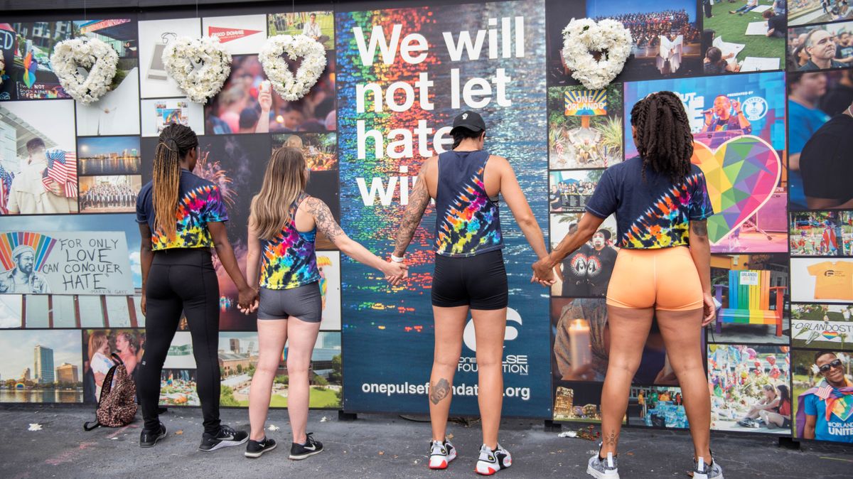 Mourners at the Pulse nightclub memorial on the 5th anniversary of the shooting.