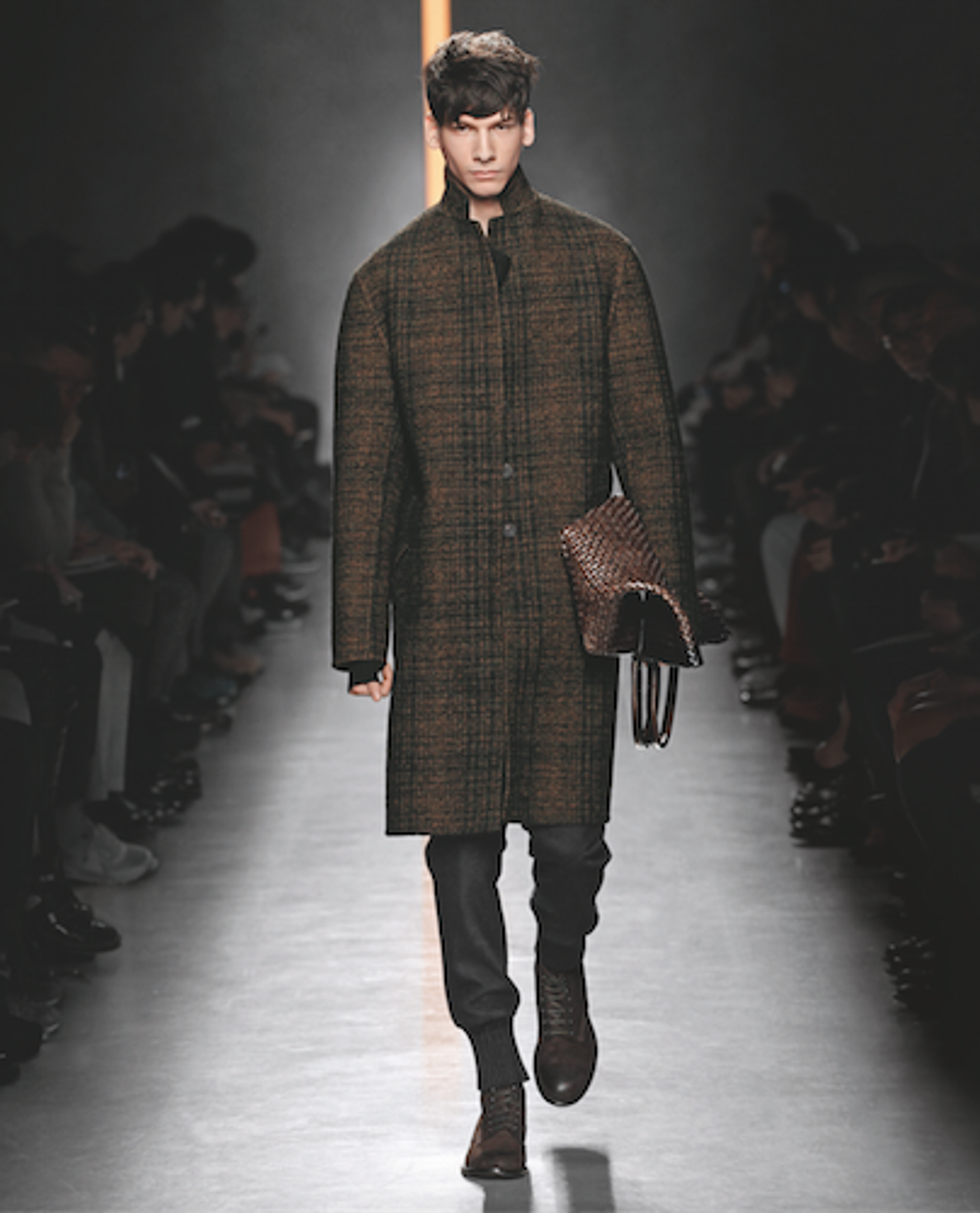 Nero New Bronze Double Check Shetland Wool Coat