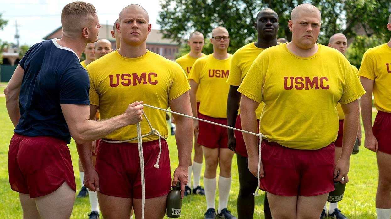 Netflix show Boots USMC Nicholas Logan as Sargent Howitt Brandon Tyler Moore as Cody Bowman and Blake Burt as John Bowman in Episode 102