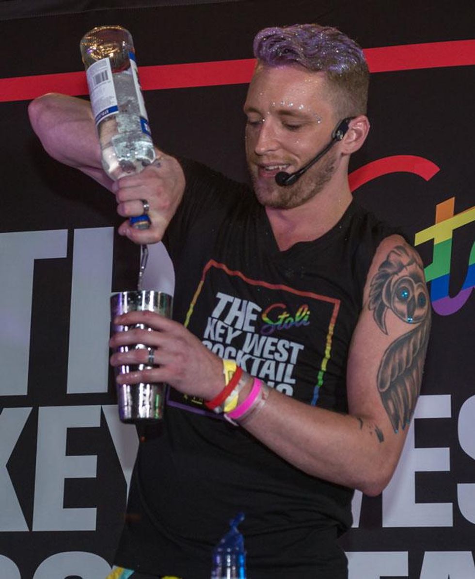 Newly-engaged Bar Star Quinton Chandeliér, representing Atlanta and his home bar Felix's Atlanta, uses Stoli Blueberi in his "The Violet Beauregarde."