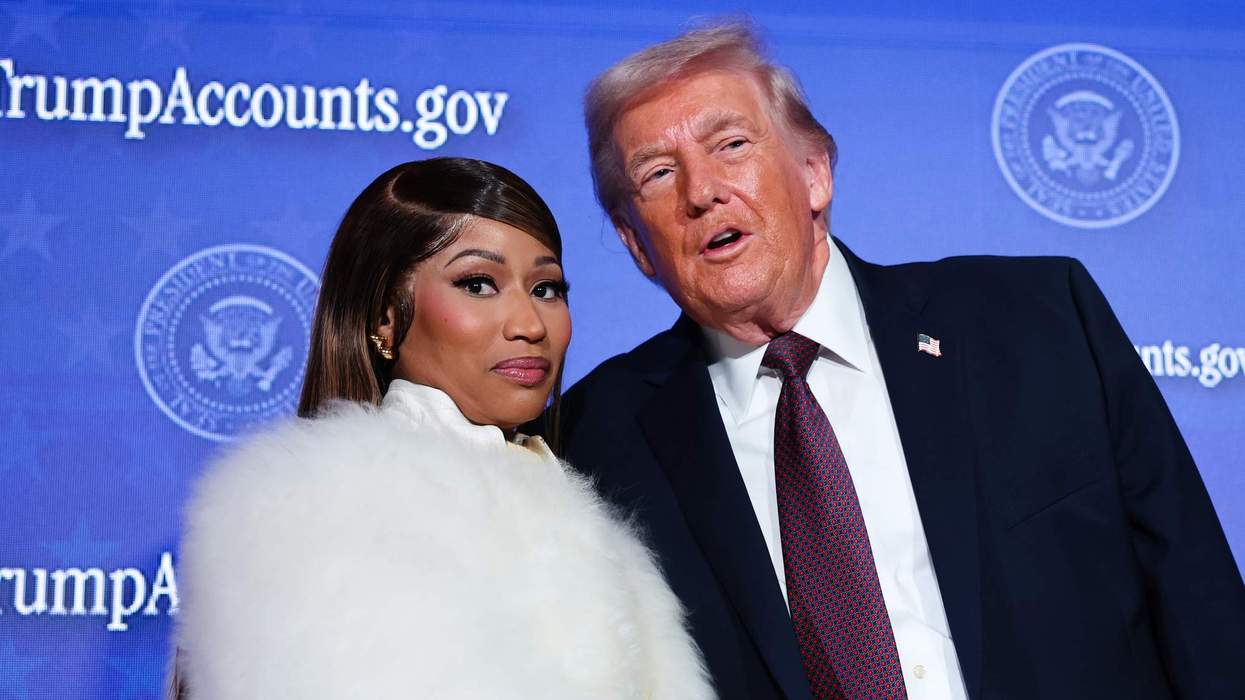 Nicki Minaj joins U.S. President Donald Trump on stage.