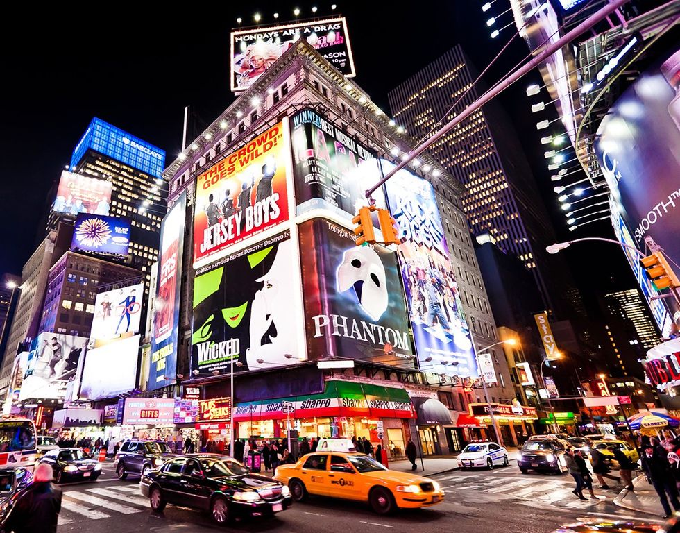 Nighttime in Times Square features with Broadway Theaters