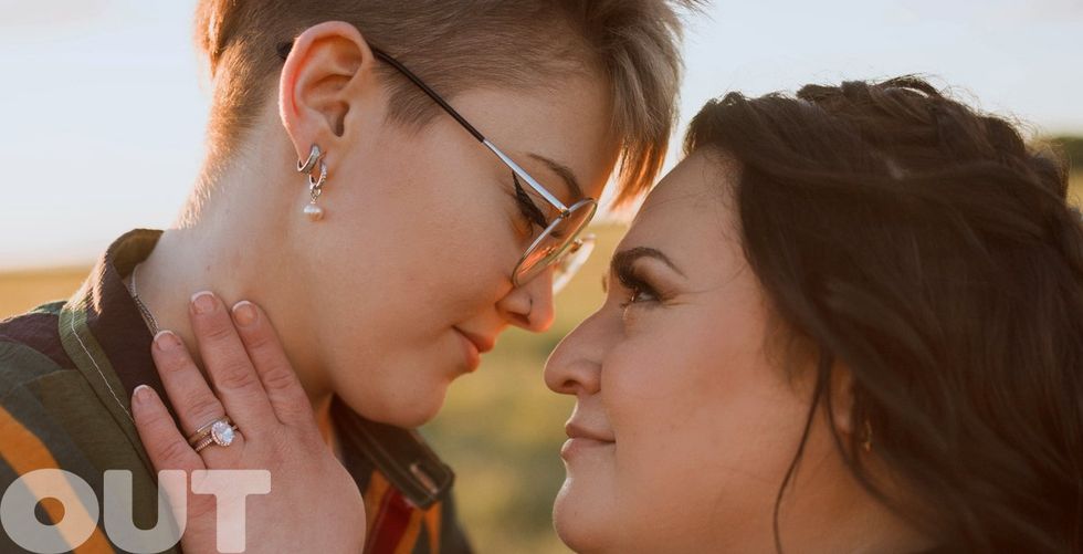 Nikki Blonsky Hailey Jo Jenson Married Announcement Out Magazine exclusive photoshoot Queer Love Spring Sunset Meadow