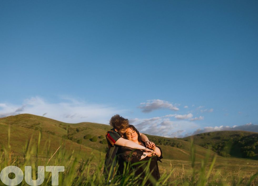 Nikki Blonsky Hailey Jo Jenson Married Announcement Out Magazine exclusive photoshoot Queer Love Spring Sunset Meadow