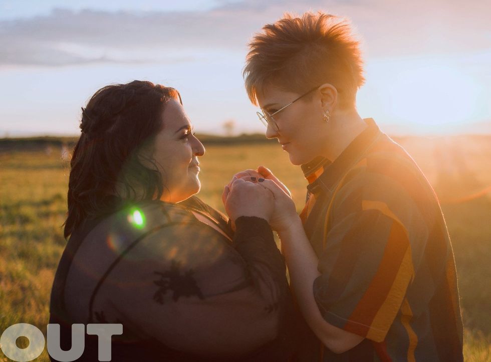 Nikki Blonsky Hailey Jo Jenson Married Announcement Out Magazine exclusive photoshoot Queer Love Spring Sunset Meadow