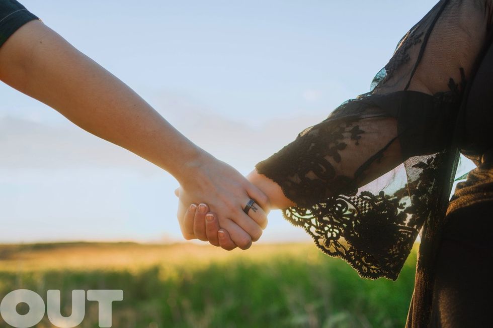 Nikki Blonsky Hailey Jo Jenson Married Announcement Out Magazine exclusive photoshoot Queer Love Spring Sunset Meadow