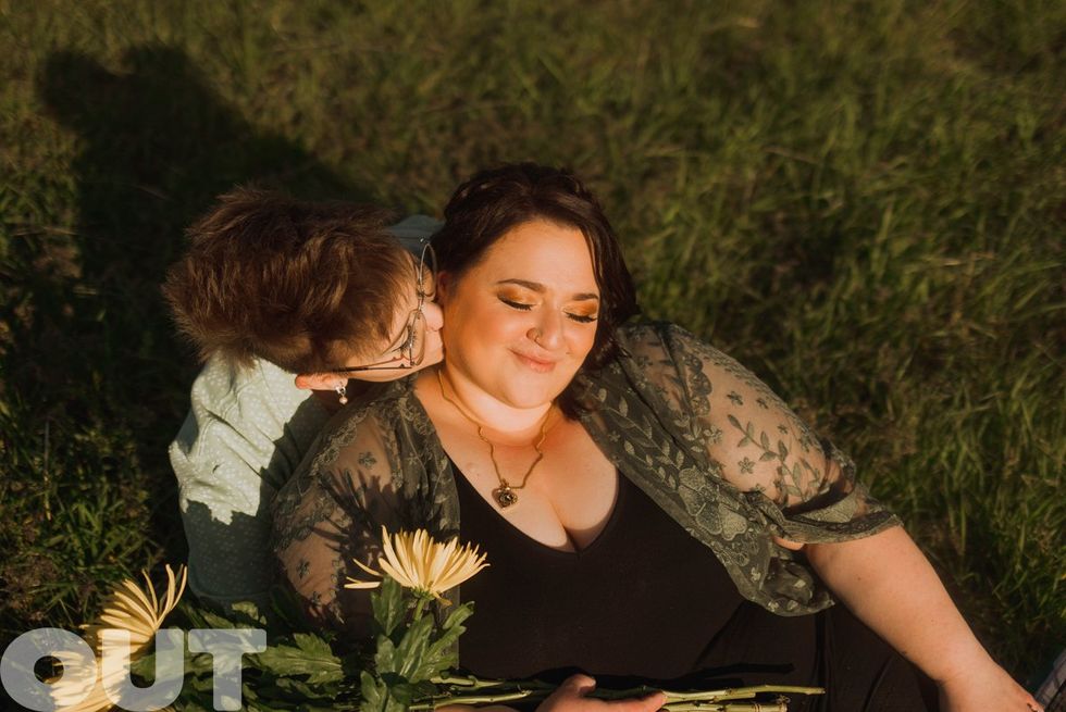 Nikki Blonsky Hailey Jo Jenson Married Announcement Out Magazine exclusive photoshoot Queer Love Spring Sunset Meadow