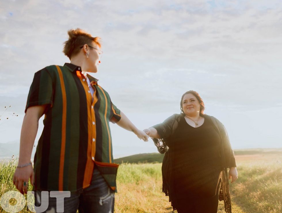 Nikki Blonsky Hailey Jo Jenson Married Announcement Out Magazine exclusive photoshoot Queer Love Spring Sunset Meadow