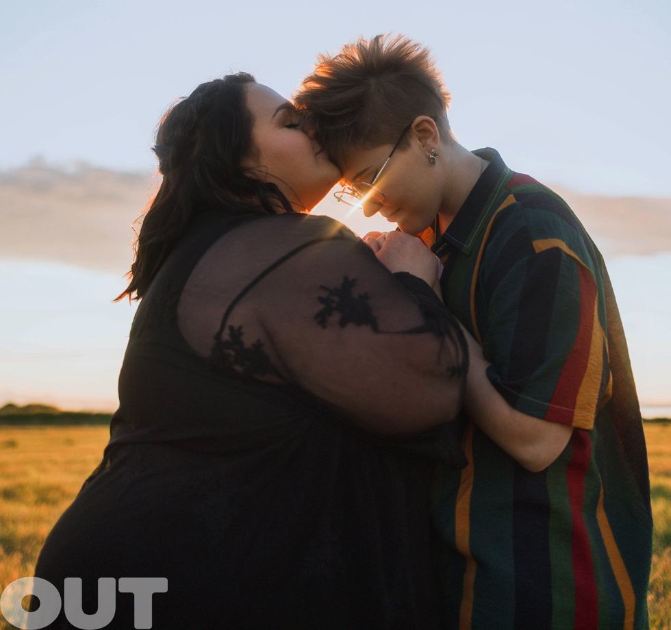 Nikki Blonsky Hailey Jo Jenson Married Announcement Out Magazine exclusive photoshoot Queer Love Spring Sunset Meadow